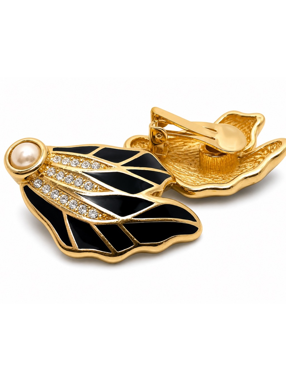 Vintage Christian Dior Feather Pearl clip on earrings - Picture 2 of 5